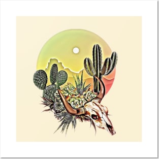 Desert cactus, cow Skull and succulents plant, rural,cowboy,wild,rustic,desert Posters and Art